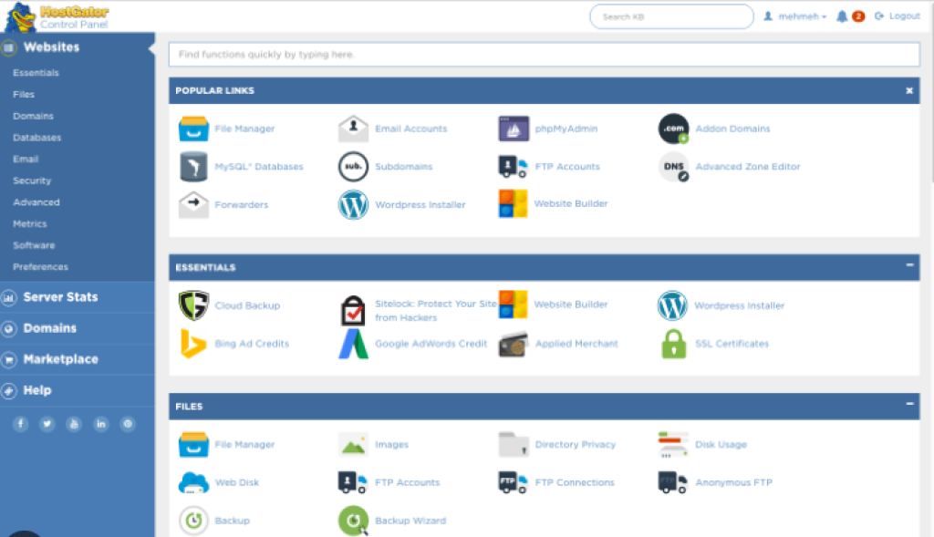 HostGator control pannel